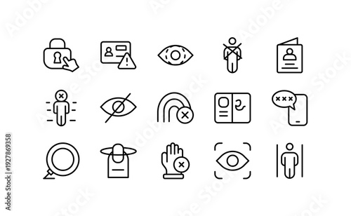 User Authentication line icons pack. Login, password, identity verification, biometrics, fingerprint, two-factor authentication, and access control vector icon collection