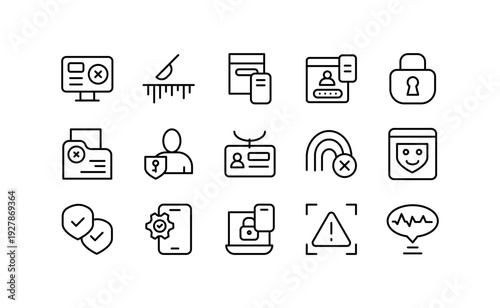 User Authentication line icons pack. Login, password, identity verification, biometrics, fingerprint, two-factor authentication, and access control vector icon collection