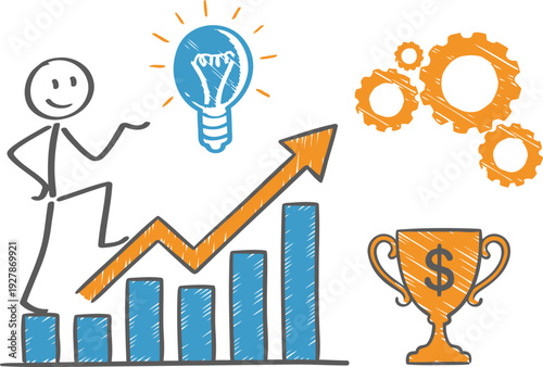 Creative stick figure demonstrating career growth strategic thinking and ultimate financial reward