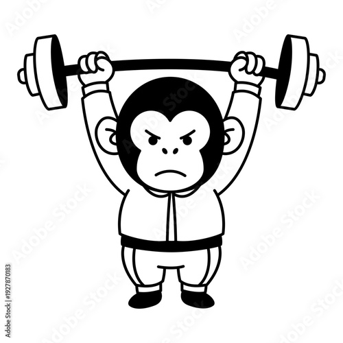 Cute Monkey Lifting Barbell in Weightlifting Exercise