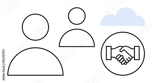 Collaboration concept. Icons showing user profiles and handshake collaboration, teamwork, and connection. Collaboration supports partnerships, networking, team-building, and cloud-based applications
