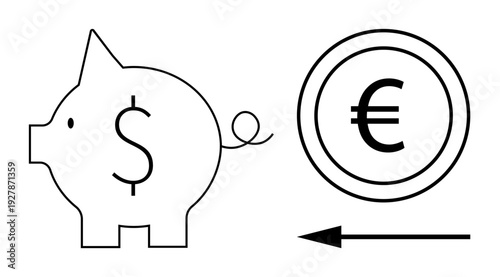 Currency exchange concept. A piggy bank with a dollar symbol and euro symbol indicate global financial transactions. Currency exchange, financial management, economy tools. Business, savings, forex
