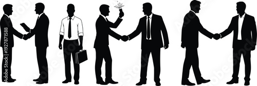 Silhouettes of diverse business people making agreements through.