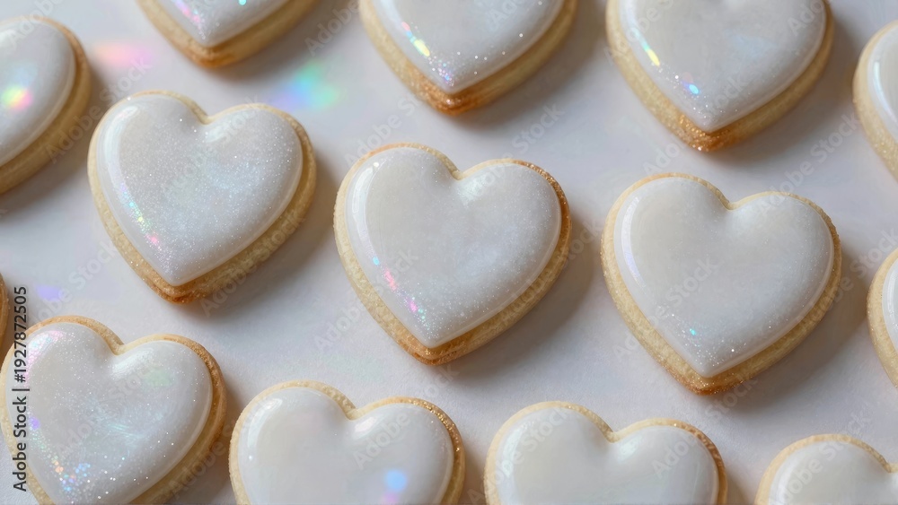 Obraz premium White hearts glistening with sugar on top of cookies