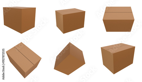 Set of cardboard box mockups: side, front and top views.