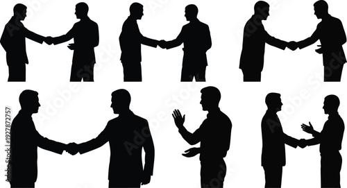 A collection of black and white handshake icons symbolizing strong.