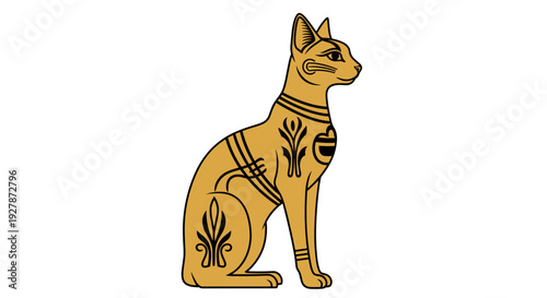 Ancient Egyptian Cat Statue with Ornaments.