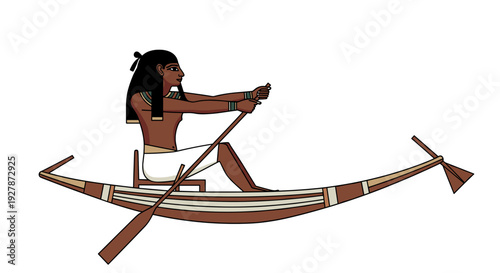 Ancient Egyptian Man Rowing a Boat.