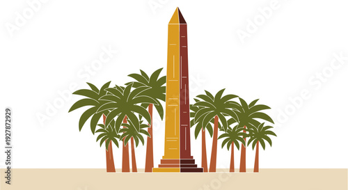 Ancient Egyptian Obelisk Monument with Palm Trees.