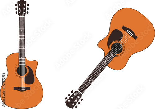 Acoustic guitar vector illustration set with realistic wooden instruments for music, band, and musical equipment design