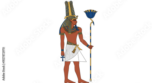 Ancient Egyptian Pharaoh with Staff and Headdress.