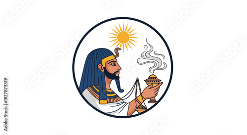 Egyptian Pharaoh Burning Incense Under Sun.