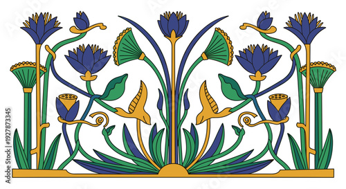 Egyptian Style Floral Pattern with Lotus Flowers.