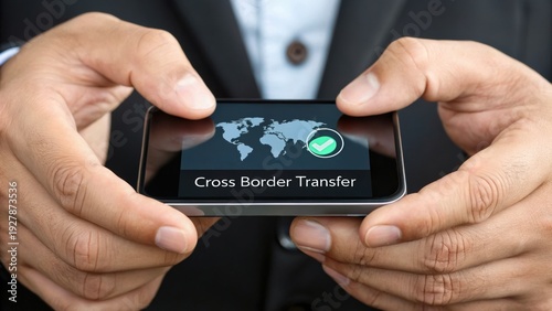 Cashless society behavior Businessman holding smartphone displaying 