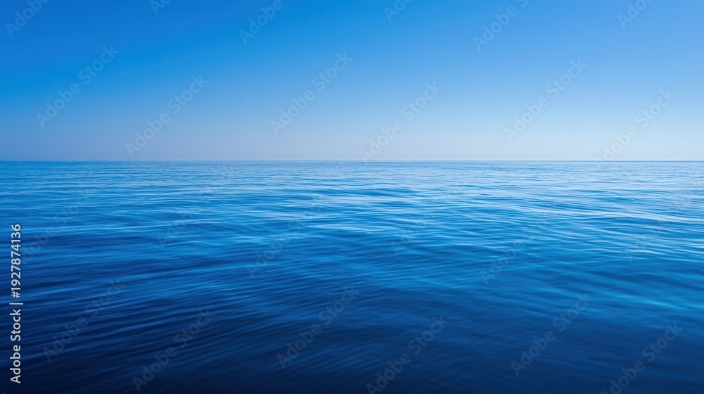 Fototapeta premium The Ocean Horizon Stretching Under a Clear Blue Sky in a Calm Serene Seascape