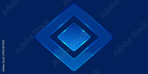 Concentric blue diamonds on a dark blue background create a glowing effect