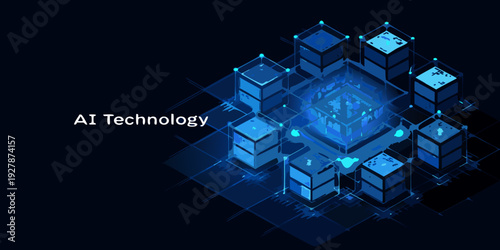 Abstract isometric illustration representing ai technology and data connections