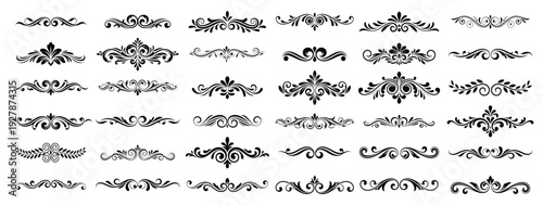 Vintage Ornamental Flourish Divider Collection, Vintage Flourish Divider Set, Ornamental Victorian Swirl Border Collection, Victorian scrolls, decorative borders, and symmetrical swirl elements