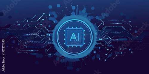 Abstract digital illustration featuring an ai symbol with circuit board details