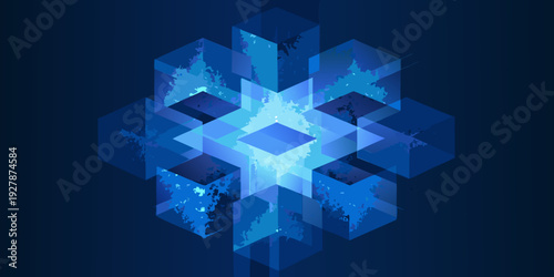 Abstract geometric pattern featuring interlocking blue cubes and glowing center