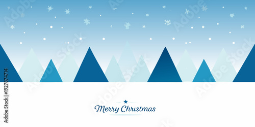 Winter landscape with stylized trees and a merry christmas greeting