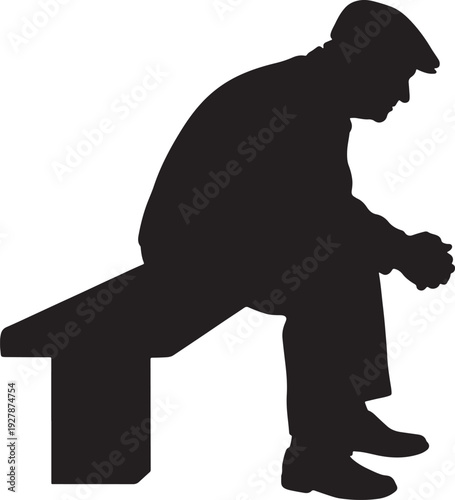 Memorial Day Soldier Sitting in Reflection Silhouette Vector Illustration.
