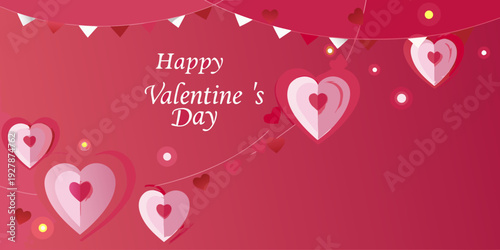 Festive valentine s day background with hearts and bunting flags