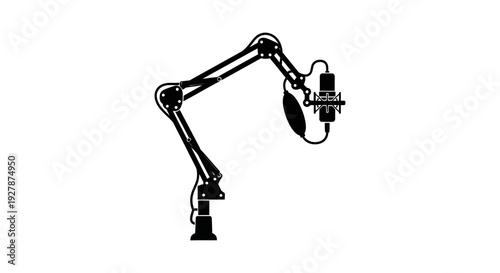 Adjustable microphone arm with condenser microphone on a white background.