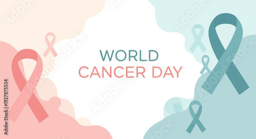 World Cancer Day Banner with Awareness Ribbons. Global Health and Solidarity Concept Background Vector Illustration.