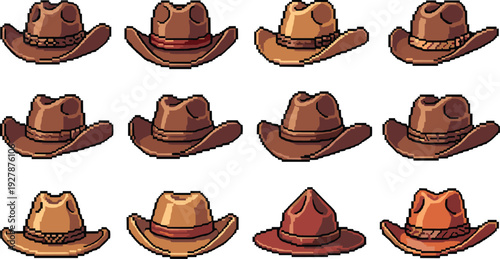 Cowboy hat collection vector set with western hats in various styles for rodeo, country fashion, and wild west design