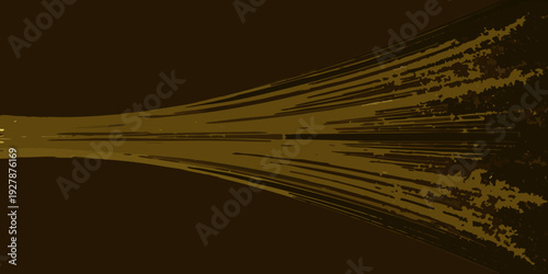 Abstract golden lines converging towards a vanishing point in darkness