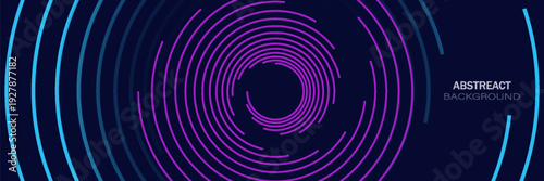 Blue abstract background with spiral circle lines, technology futuristic template. Vector illustration.