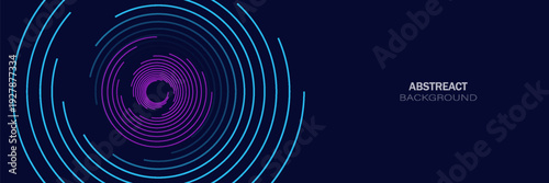 Blue abstract background with spiral circle lines, technology futuristic template. Vector illustration.