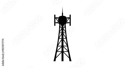 Telecommunication Tower Silhouette Against White Background.