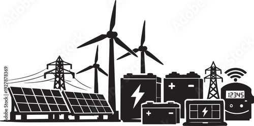 Renewable Energy and Power Infrastructure Black Silhouette Collection