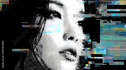 Digital art portrait with glitch effect