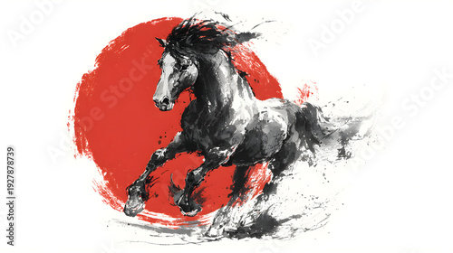 Running horse in ink painting style