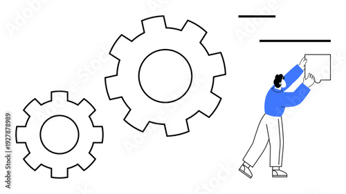 Productivity concept. Productivity with gears, workflow, and collaborative action. Productivity boosts efficiency and teamwork processes. For business, management, workflow, collaboration innovation