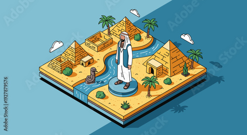 Isometric Illustration of Ancient Egyptian Statue.
