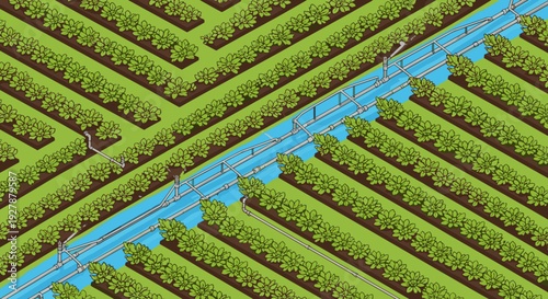 Green Foliage in Geometric Pattern.