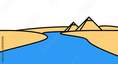 Pyramids Landscape River Desert Illustration Artwork.