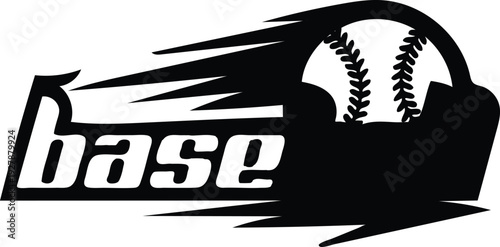 Black and white baseball logo with ball and bat  sports graphic design element for team or league branding