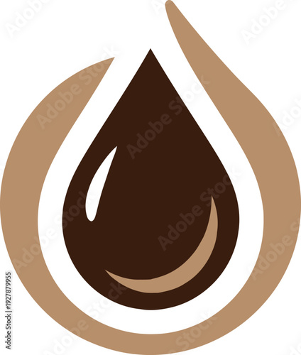 Brown teardrop shape with lighter brown and white accents  abstract design element