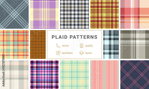 Decorative plaid collection built for handmade projects. This tartan pack enhances cards, bookmarks, and gift wrap. Vector format scales easily.