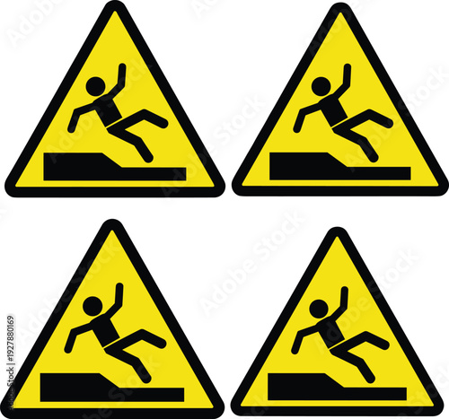 Wet floor warning sign vector set with caution slip hazard symbols for safety, workplace alert, and public area protection design