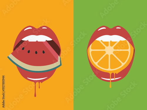 Eating slice of fruit