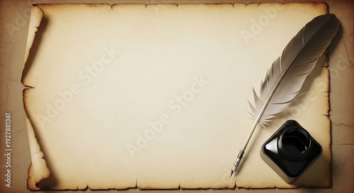 Vintage parchment with quill pen and ink illustration