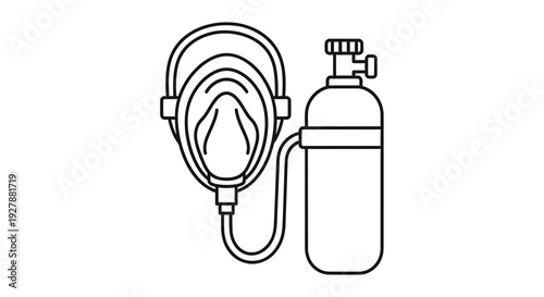 Medical Oxygen Mask and Tank Line Art Icon - Respiratory Support Equipment