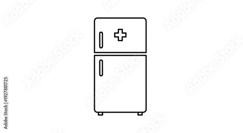 Medical Refrigerator Icon with Cross Symbol