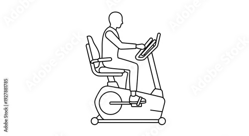 Person exercising on a recumbent stationary bike, line art illustration